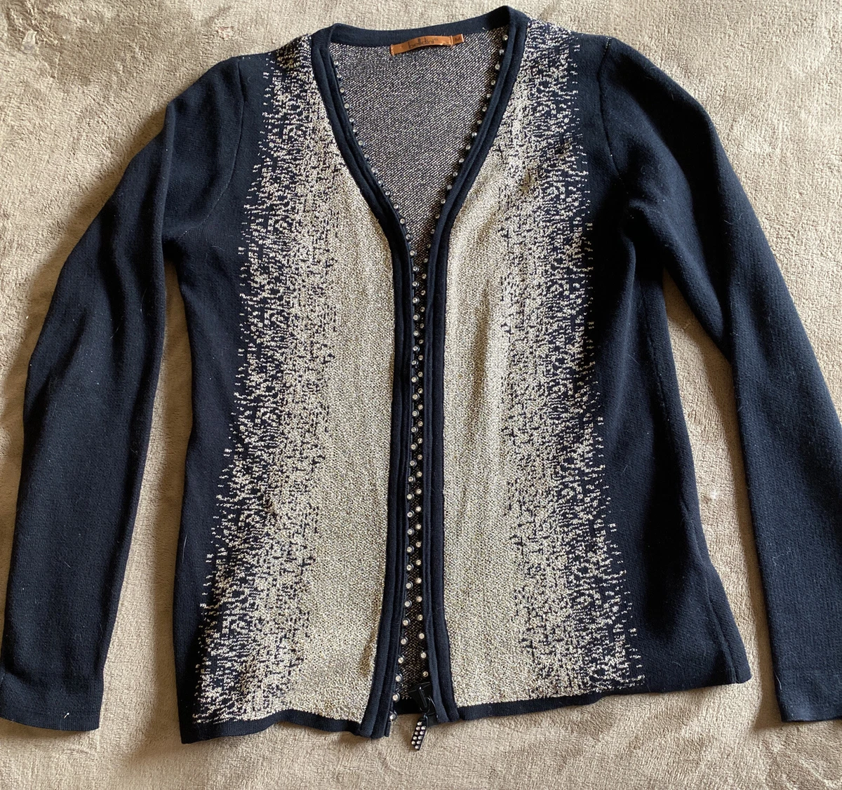 Belldini Rhinestones Lurex Zip up Cardigan Medium