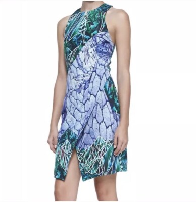 dion lee green silk dress Dion Lee Dress 6 Green Multi Color Print Sleeveless Silk Mini Women's $940