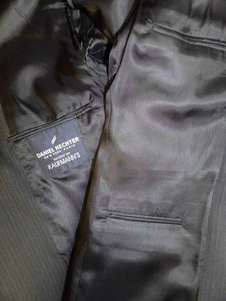 Daniel Hechter 男式西装 42L 34 X 28 深灰色细条纹羊毛混纺 T#405 — 第 4/4 张图片