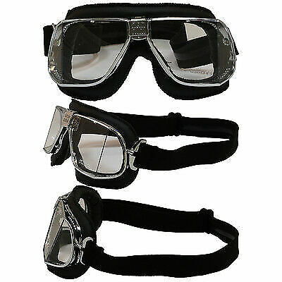 Nannini TT Motorcycle Goggles Hand-Sewn Black Leather Gunmetal Frame Grey Lens