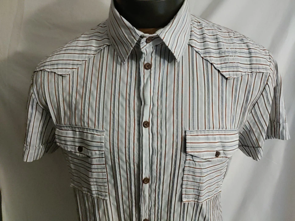 Мужская DIESEL хлопок полиэстер белая полосатая рубашка рукав Western рубашка XXL новый без ЯРЛЫКОВ - Изображение 4 из 4