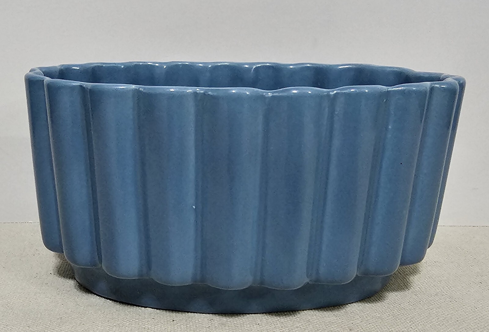 Vintage Signed Frank Moreno USA Blue Ribbed Oval Planter Vase