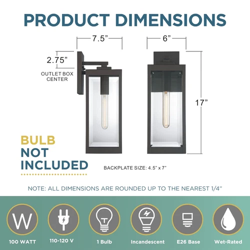 Quoizel Westover Modern Wall Sconce, 17 Inch Western Bronze 1-Light Outdoor - Picture 3 of 9