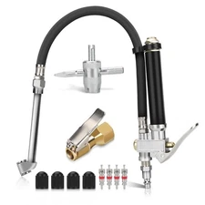 Dual Head Tire Inflator Air Pressure Gauge with Lock on Air Chuck for Car Truck