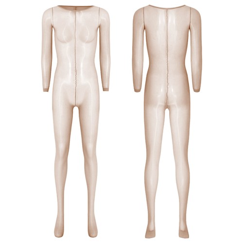 Women Bodysuit Catsuit Jumpsuit Crotchless Unitard Underwear Long Sleeve Sheer - Picture 64 of 69