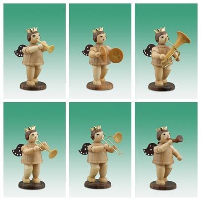 Holzfigur Musikantenengel 6tlg. mit Krone natur Höhe 6cm NEU Holzengel Cherub - Bild 1 von 1