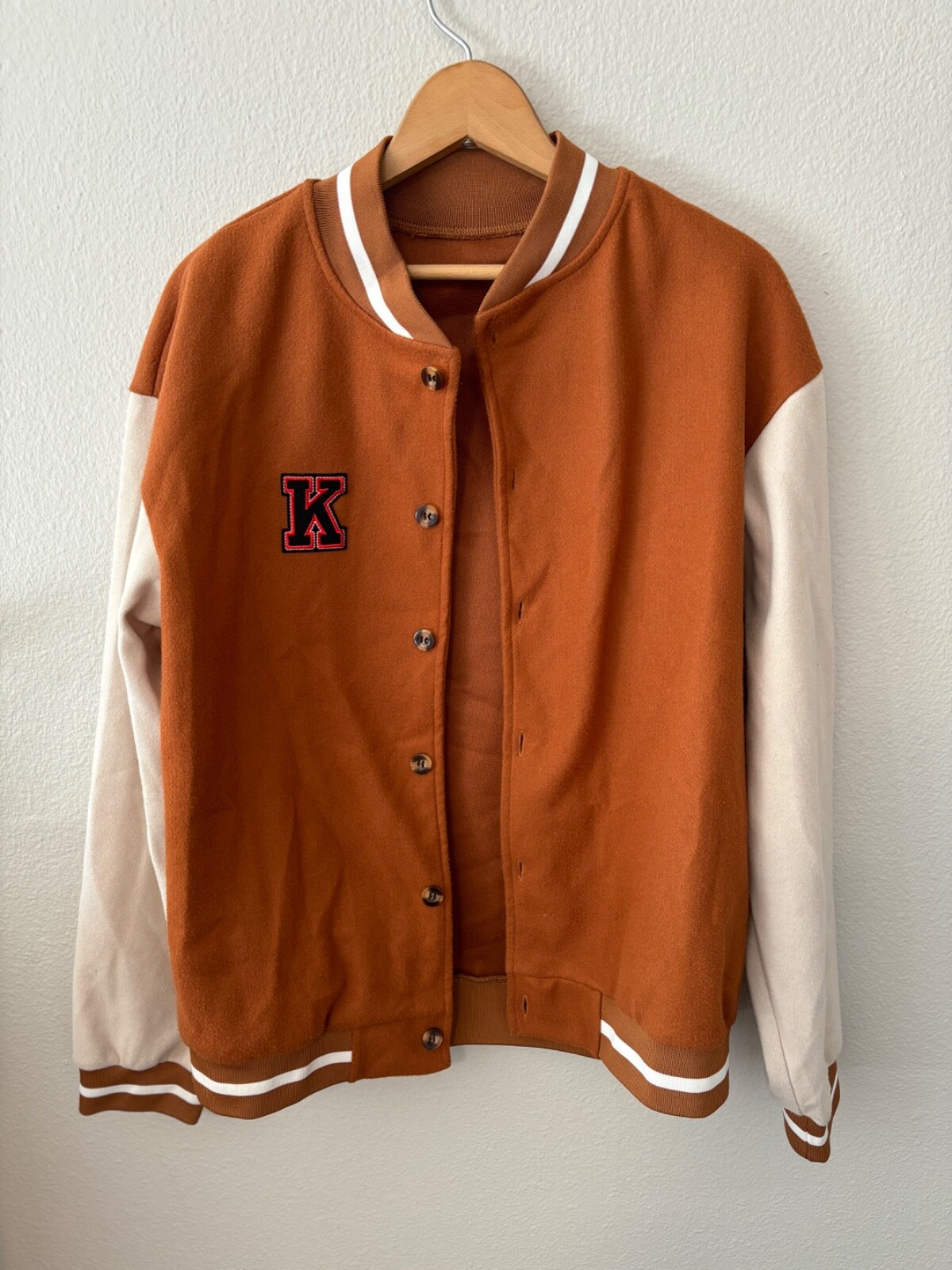 Rust Orange Varsity Jacket K Patch Vintage Retro … - image 1