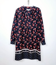 Ann Taylor LOFT Women's Size S Navy Red Floral Long Sleeve Shift Dress