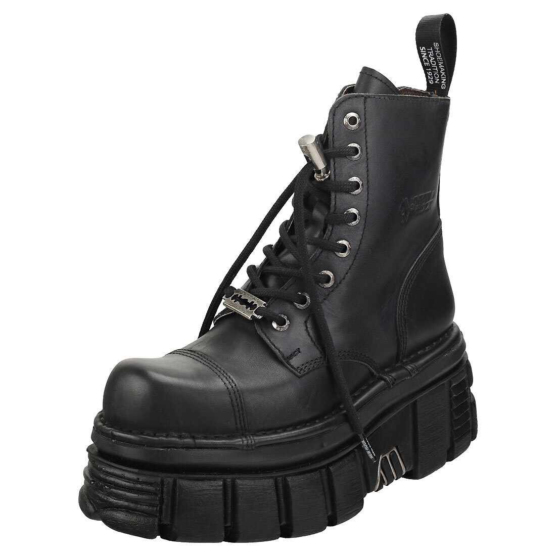 New Rock Unisex Black Platform Combat Boots Size 9.5 US-image