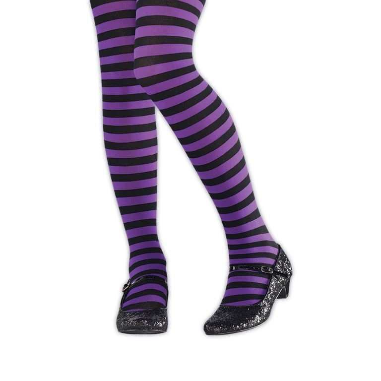 Medias De Halloween Para Niñas, Rayadas En Morado Y Negro, De Bruja Malvada