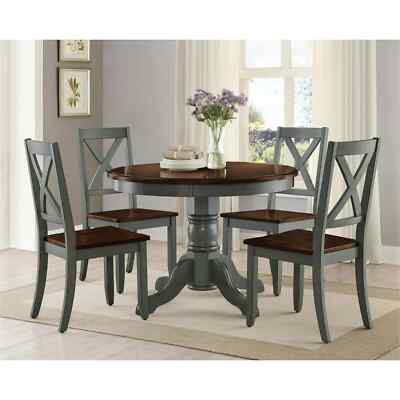 Round Dining Table Set 5-Piece Farmhouse Rustic Kitchen Wood Tables and ...