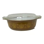 Vintage Pyrex Woodland Brown Oval Casserole Dish 043 1.5 qt with Lid 943C Retro