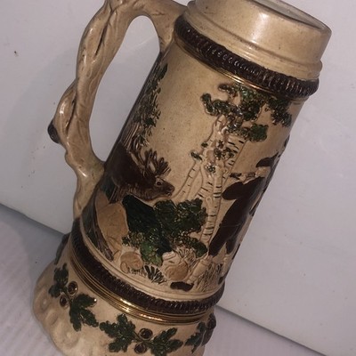 Holland Mold Beer Stein Mug Relief Deer Forest Hunters Foliage Ceramic/230e