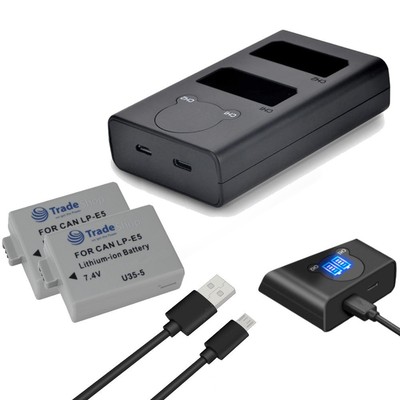 Set: 2x Akku 1,2Ah + USB-C Dual Ladegerät für Canon EOS-1000D, Kiss F, Rebel XS
