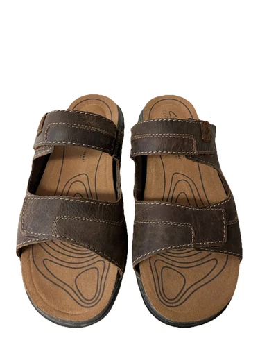 Clarks Crestview Uomo Pelle Estremo Comfort Taglia 10 Marrone Facile Scivolo