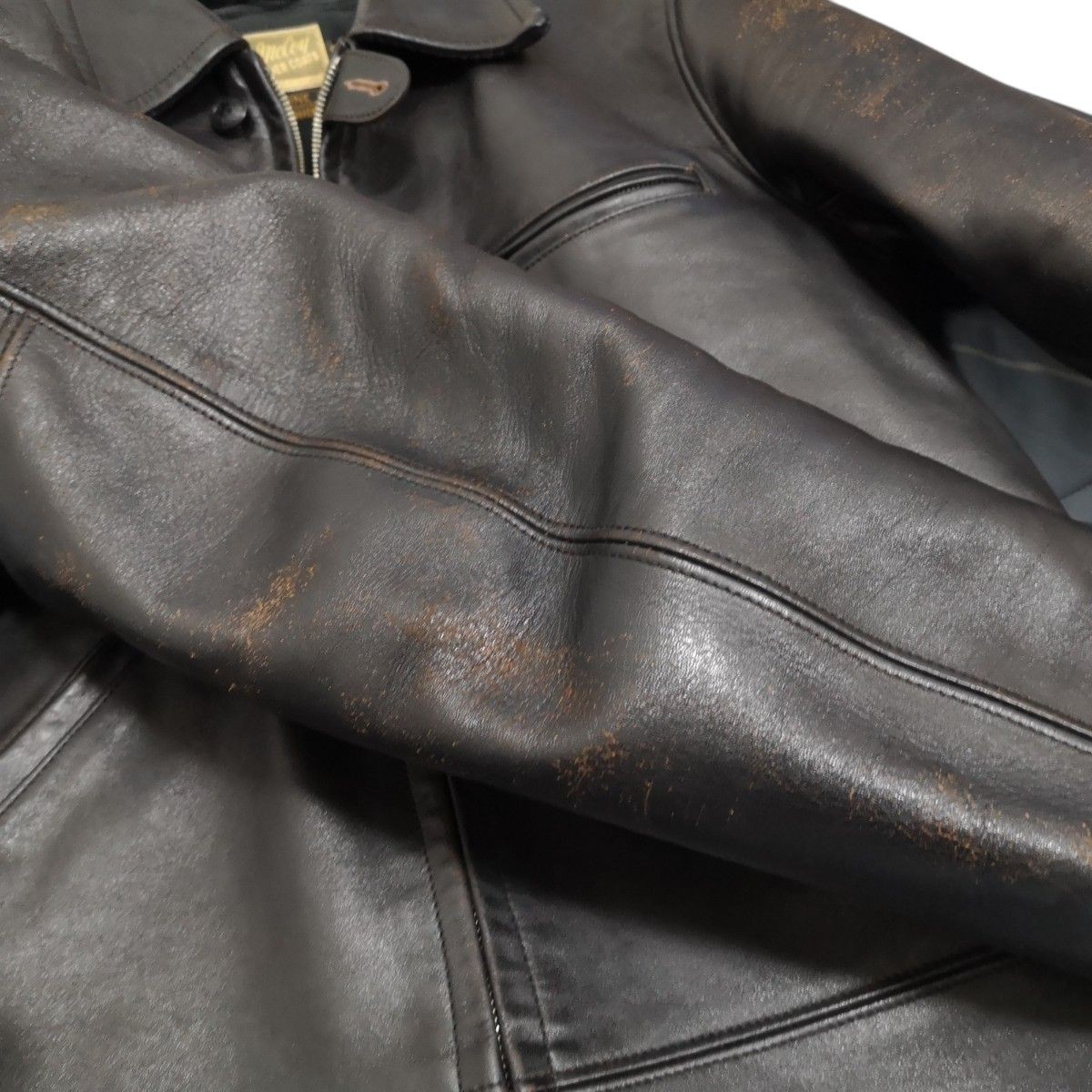 Joe McCoy Horsehide Leather Jacket 38 Black Talon Zip Faded