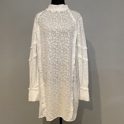 NWT IRO White Textured Ruffle Tunic Dress Size 40 Lightweight Slightly Sheer