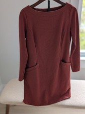 Boden Red Ottoman Ribbed Dress 3/4 Sleeves Pockets Womens Size 6P
