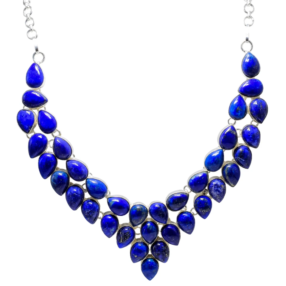 Lapis Lazuli Gemstone Handmade 925 Sterling Silver Jewelry Necklace Size-17-18" - Image 3 of 4