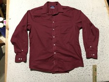 Chaps Dress Shirt Mens 17.5 36/37 Stretch Collar Regular Wrinkle Maroon Long