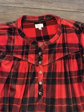 Aria Collection Nightgown Long Sleeve Velour Women  s 2XL Red Plaid Pockets Warm