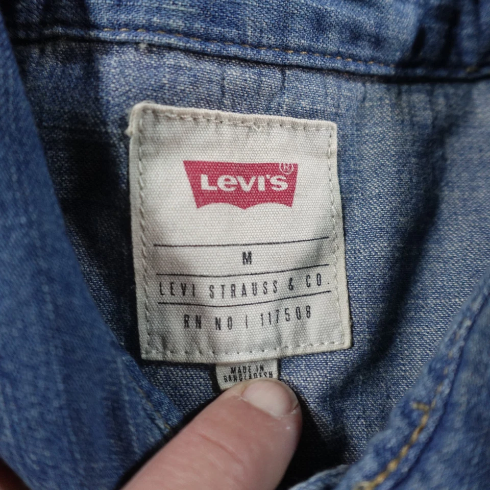 Camisa Levis Denim Para Hombres M Azul Perla A Presión Western Lavado Oscuro Rockabilly 14712 Foto 4 de 4