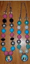 Girls Frozen Chunky Bubblegum Necklace Elsa Anna Olaf Sven Kristoff Lot Of 2 EUC