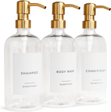 Stylish Shampoo and Conditioner Dispenser Set of 3 - Modern 21Oz Shower Soap Bot