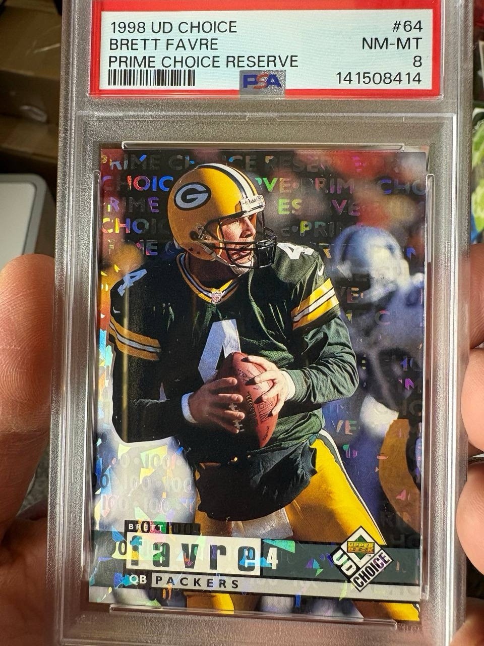1998 Brett Favre 092/100  PSA 8 , Upper Deck PRIME CHOICE RESERVE  POP 1