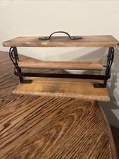 Vintage Wooden Paper Towel Holder Metal Wall  Handle Stamped Mounted