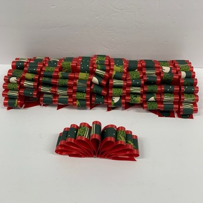 Vintage Lot of 12 Red Green Tree White Christmas Ribbon Candy/ Taffy Bows