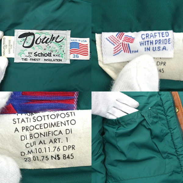 Schott 2-Way Down Jacket Leather Switch Green Bro… - image 8
