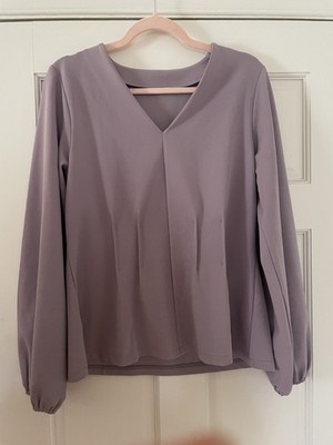 Lavender, elegant, Classy long sleeve blouse, Vneck, pleated front