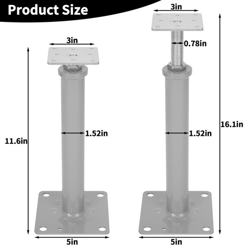 4 Pack House Floor Jacks - 11,000 Lb Capacity Adjustable Support Posts For Leveling Floors & Joists