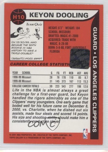 2000-01 Topps Gallery Heritage Artist /225 Keyon Dooling #H10 Rookie Auto RC - Picture 2 of 4