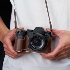 For Fujifilm X-S20 Handmade Genuine Leather Half Case Bag Cover Metal Base