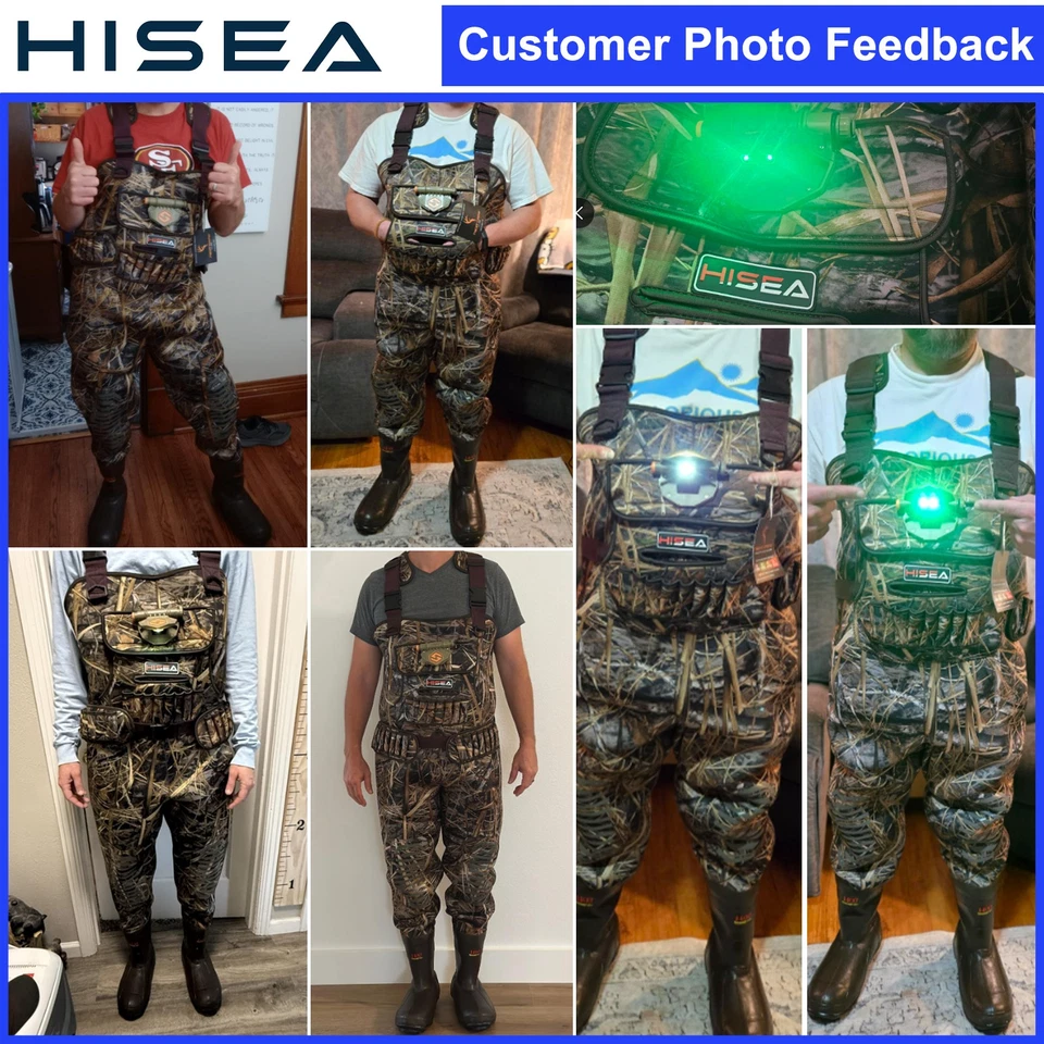 HISEA Men's Hunting Chest Waders w/Lighting 1400G Insulated Boots Fishing Waders - Image 2 of 4
