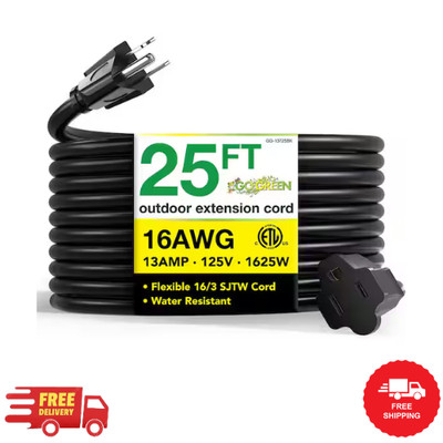 25 Ft. 16/3 Heavy Duty Extension Cord - Black