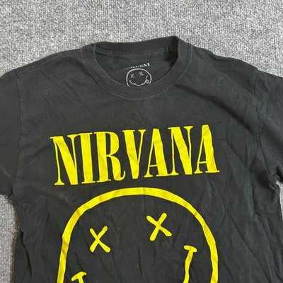 Nirvana T-Shirt Mens Small Black Smiley Face Graphic Band Tee Short Sleeve Rock
