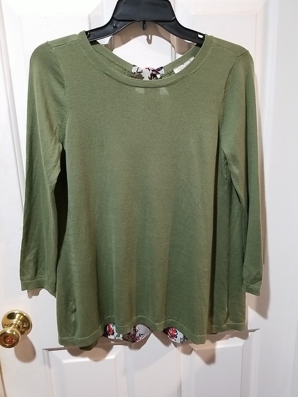 Loft Outlet Shirt 3/4 Sleeve Womens  Size XS Green Back Tie Key Hole Casual 