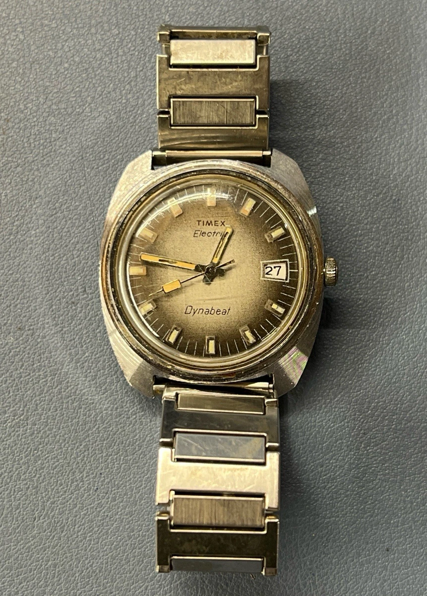 Timex Sprite calendar watch, gold tone cushion case, fume/sunburst dial parts 1976 Timex Sprite Calendar Watch. Ref: 23653-02575, Blue  main image 4