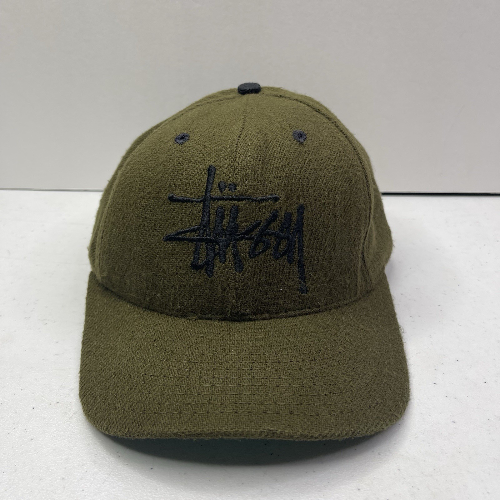 Vintage 90's Stussy Wool Fitted Hat Cap USA Green Medium Spellout