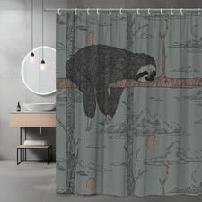 Sloth Tree Moon Print Shower Curtain, Gray Nature Wall Decor
