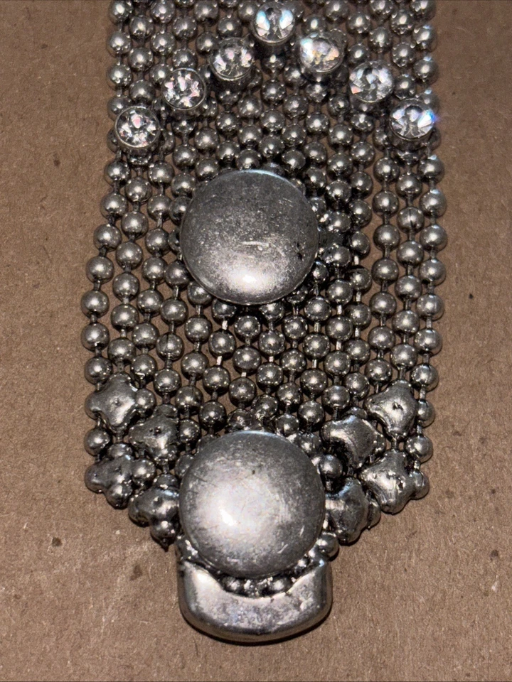 Pulsera Pikun Tono Plata 1.25" Wx8.5L Bola Cuentas Estrás Snap Sin Firmar Foto 4 de 4