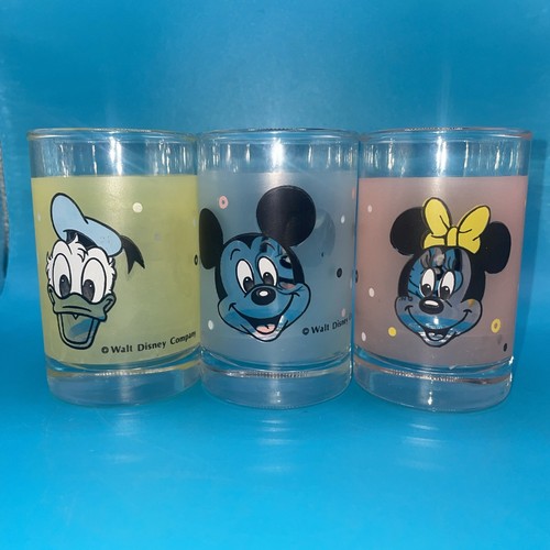 Walt Disney Frosted Juice Glasses 3 Minnie Mickey Donald Vintage