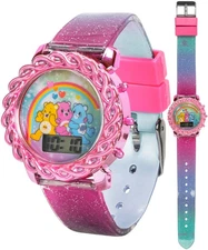Accutime Care Bears Kids LCD Watch with Glitter Gradient Strap, Flashing Irid...