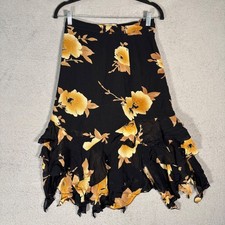 Vintage My Cout Black Floral Ruffle Midi Skirt Sz 4 Forest Fairy Whimsigoth Y2K