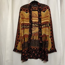 Carole Little Colorful Cardigan Coat Crepe Womens Made USA Artistic Print Sz 10