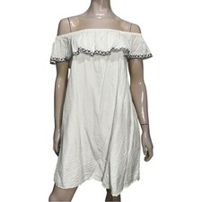 Scoop NYC Vintage Women’s Size S White Ruffle Top Off Shoulder Silk Mini Dress