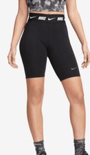 Nike Womens Tight Fit High Rise Bike Shorts Black Print Nike Tape Logo Size XS